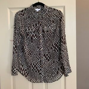 Charter Club Brown/Tan Print Blouse sz S